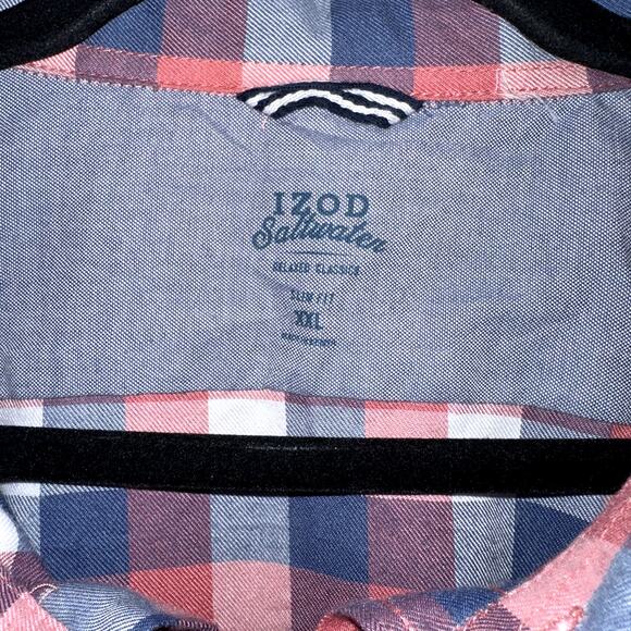 Izod Saltwater Shirt Men's Size XXL Red Blue White Plaid Long Sleeve Button Up - Picture 2 of 10